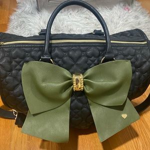 Betsey Johnson weekender bow bag with cheetah print and heart details